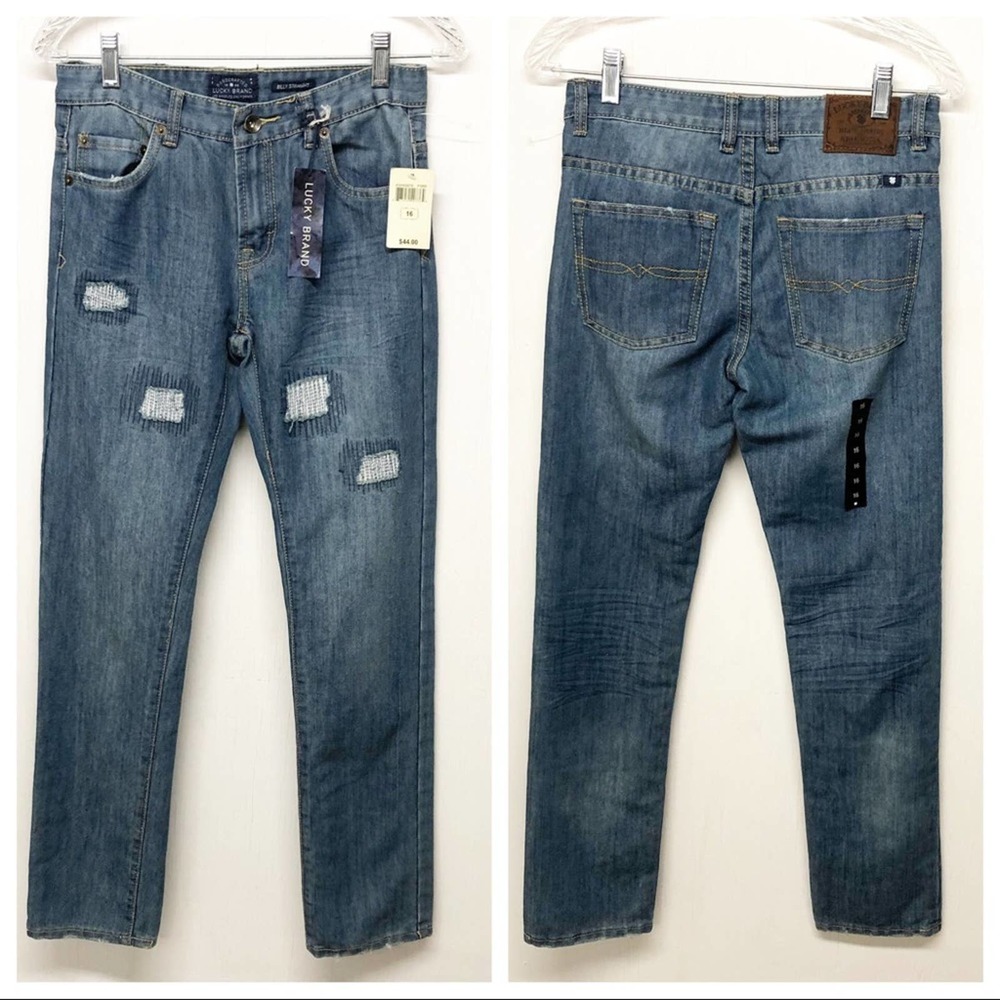 Girls Lucky Brand Billy Straight Denim Distressed Jeans size 16
